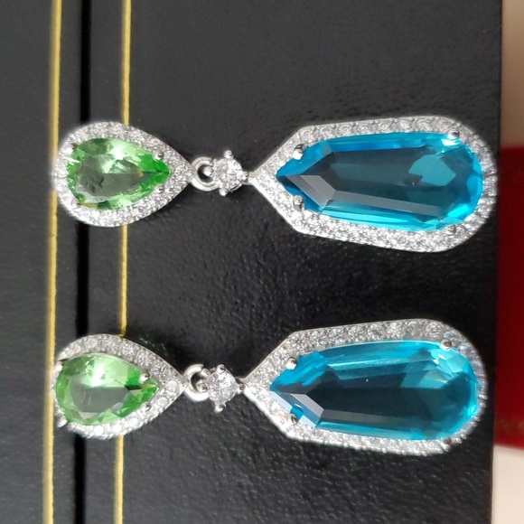 Jewelry - Sterling Silver 925 Aquamarine Peridot Dangle Earrings